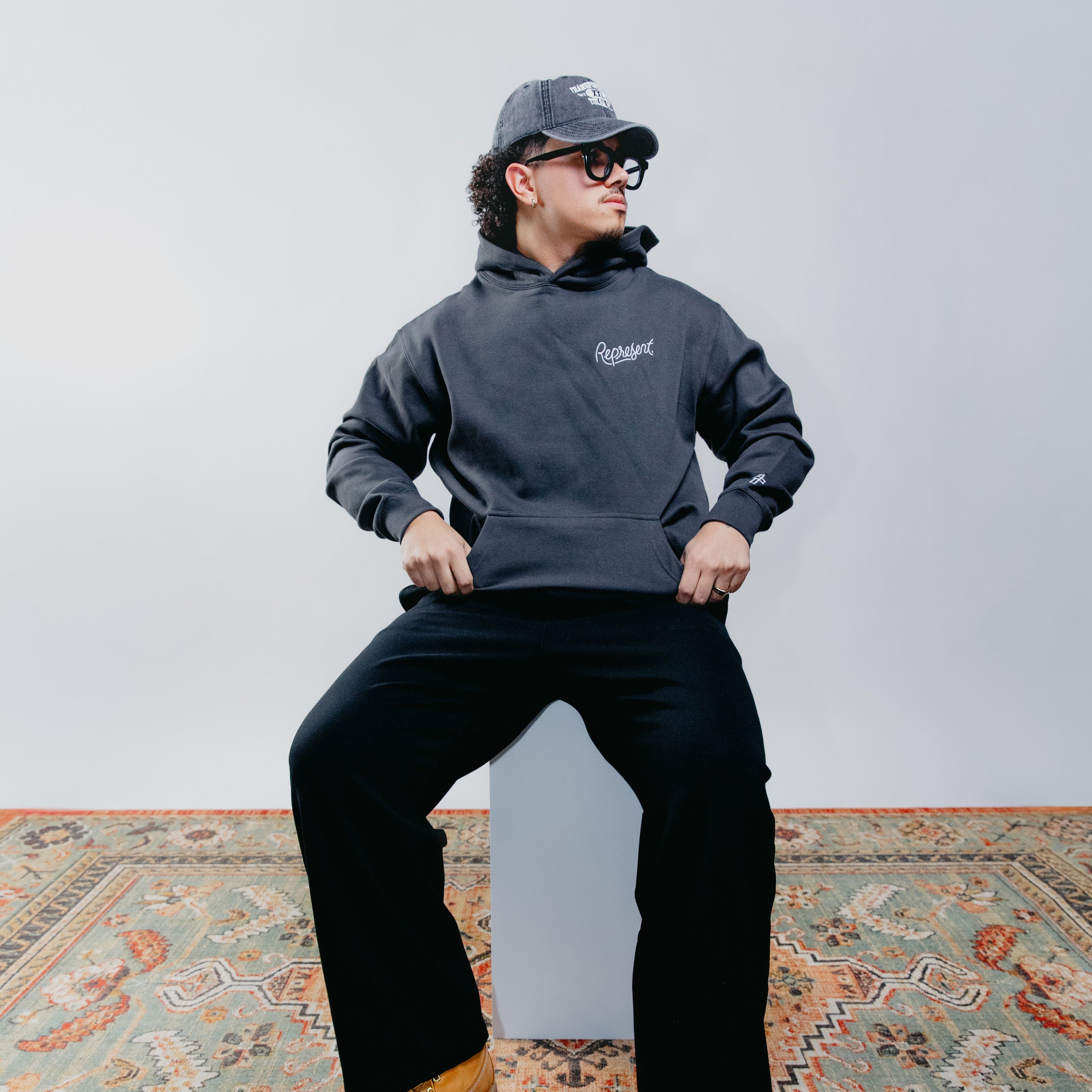 'Represent' Vintage Black Hoodie