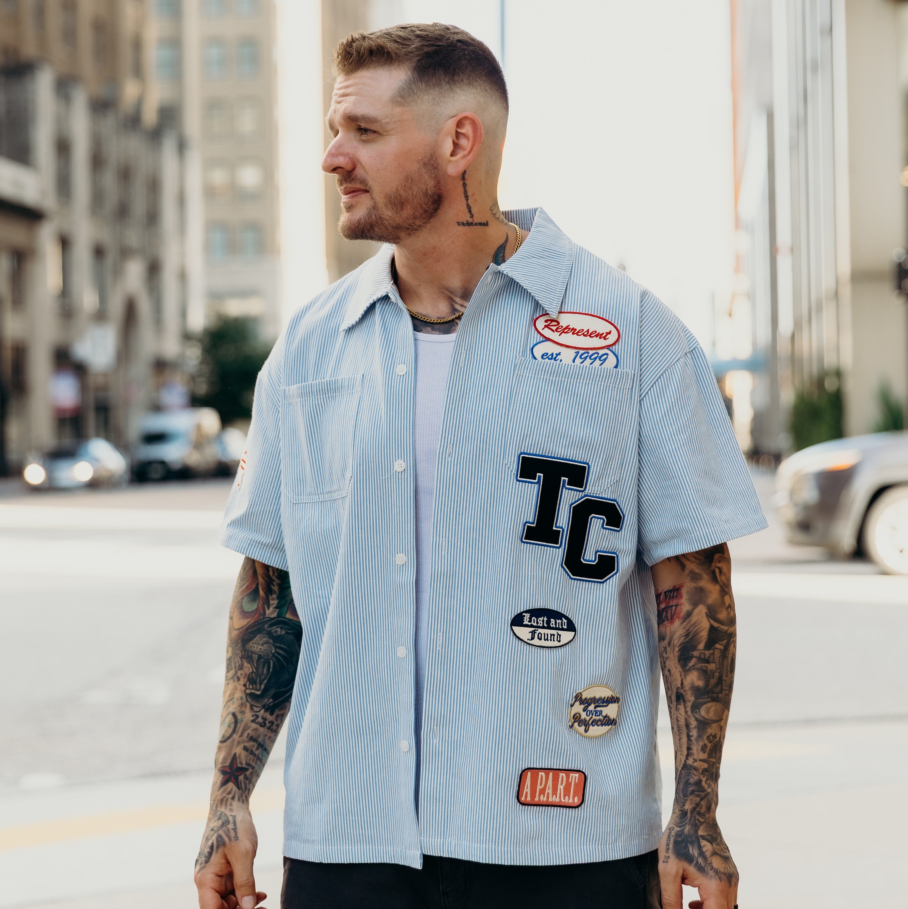 "Patches" SS Button-Up Shirt